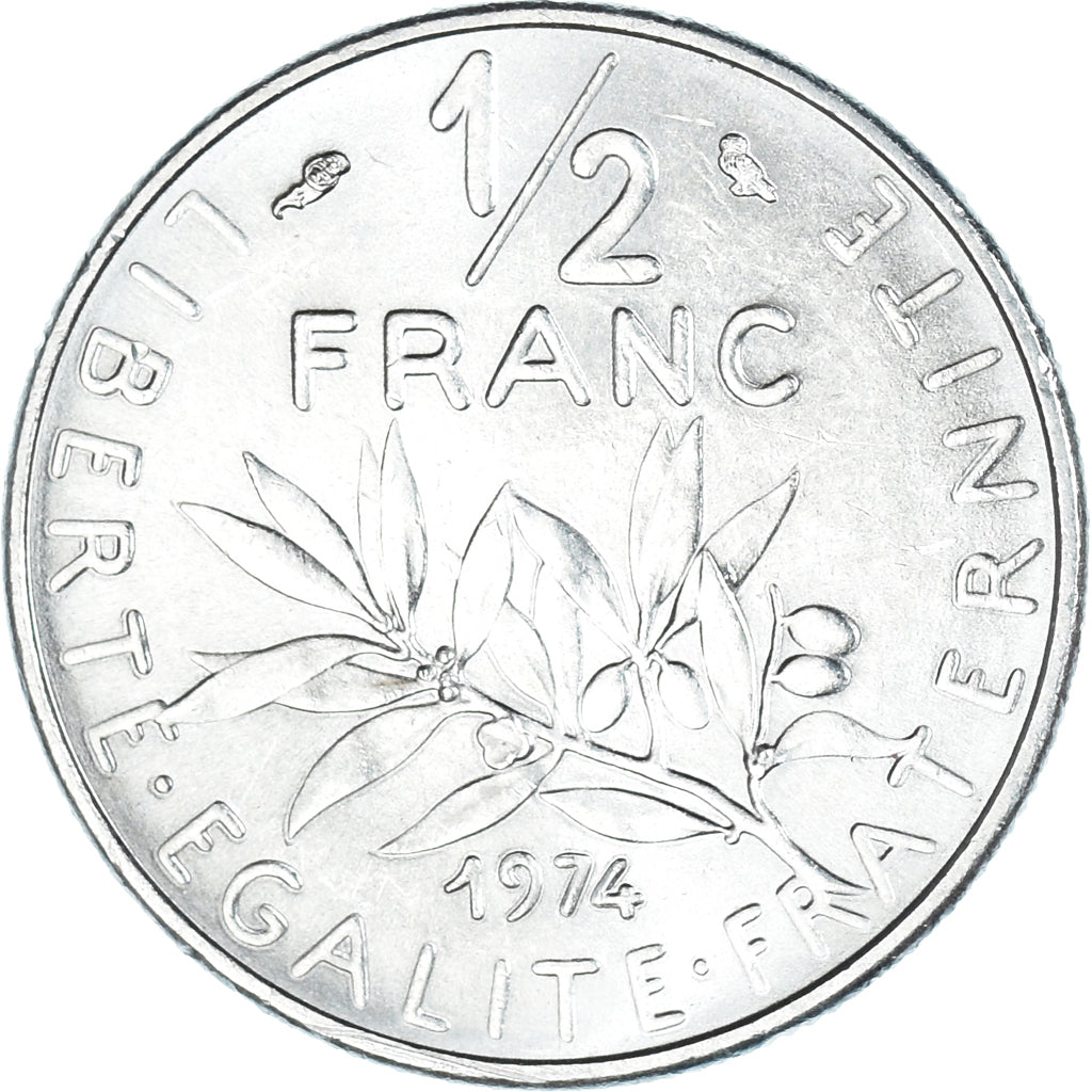 Moneta, Francja, Semeuse, 1/2 Franc, 1974, Paris, FDC, MS(63), Nikiel, KM:931.1