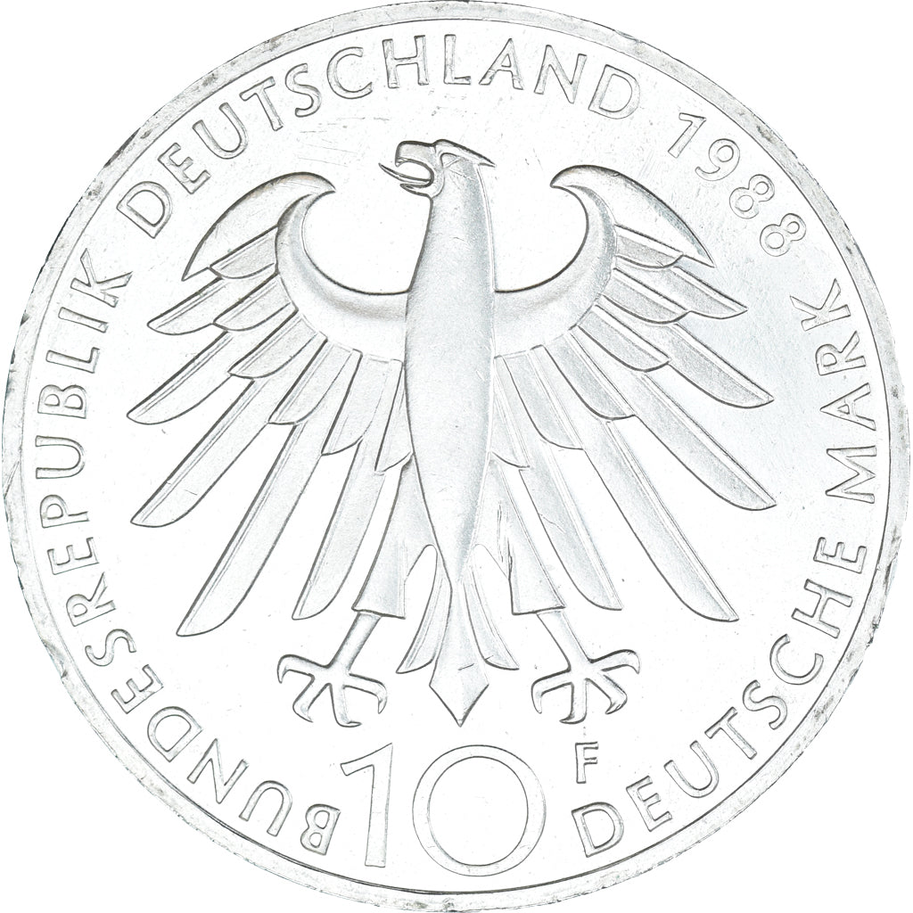 Coin, GERMANY - FEDERAL REPUBLIC, 10 Mark, 1988, Stuttgart, Germany, AU(50-53)