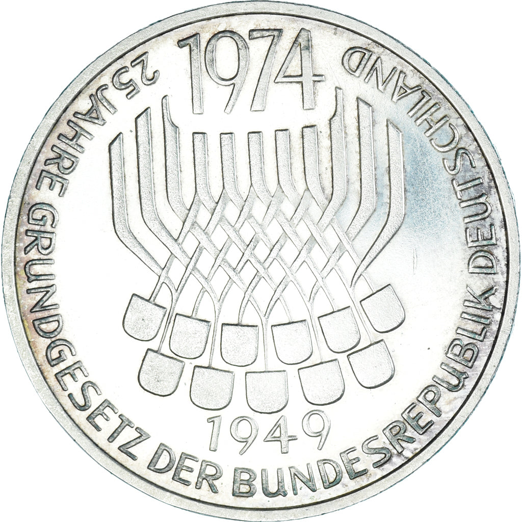Coin, GERMANY - FEDERAL REPUBLIC, 5 Mark, 1974, Stuttgart, Germany, AU(55-58)
