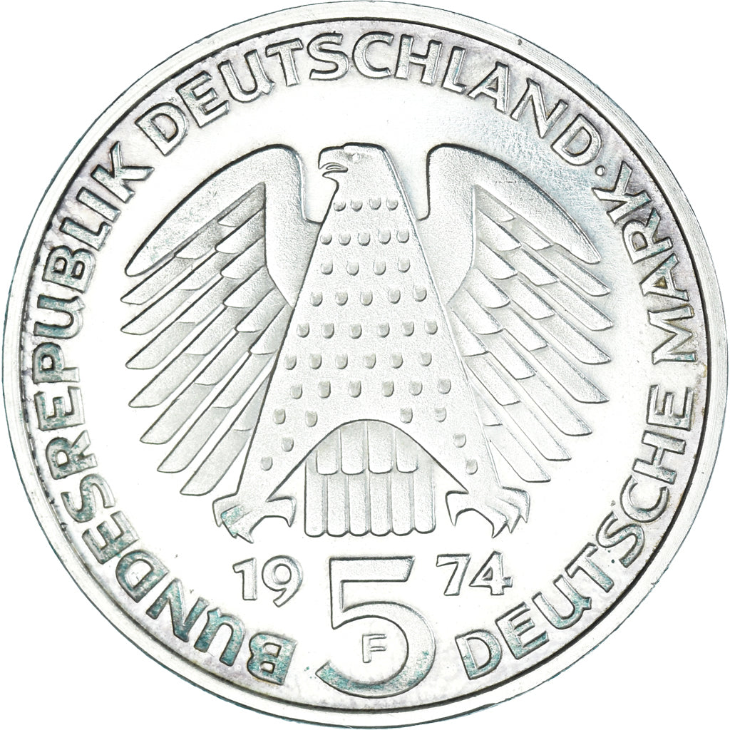 Coin, GERMANY - FEDERAL REPUBLIC, 5 Mark, 1974, Stuttgart, Germany, AU(55-58)