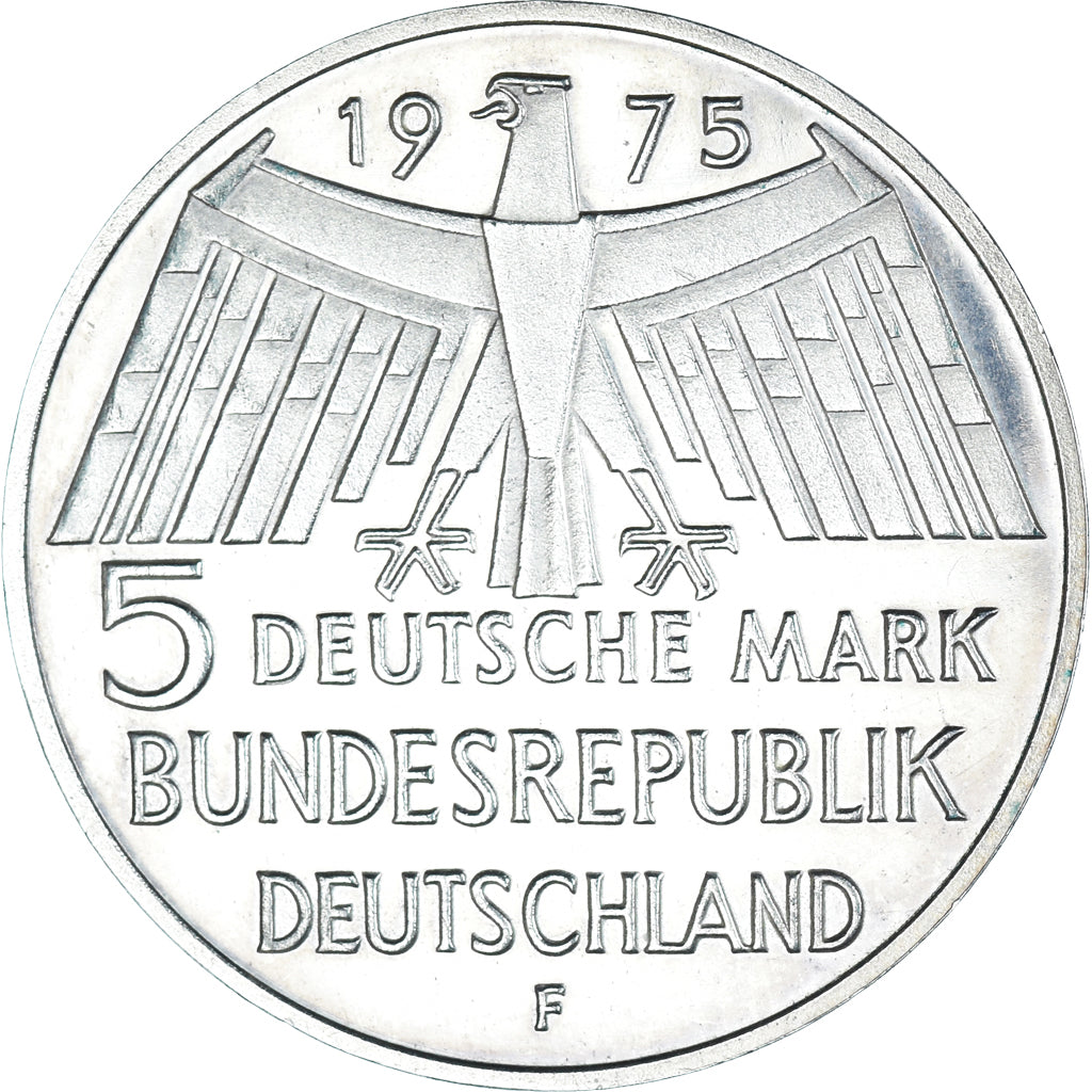 Coin, GERMANY - FEDERAL REPUBLIC, 5 Mark, 1975, Stuttgart, Germany, BE, MS(63)