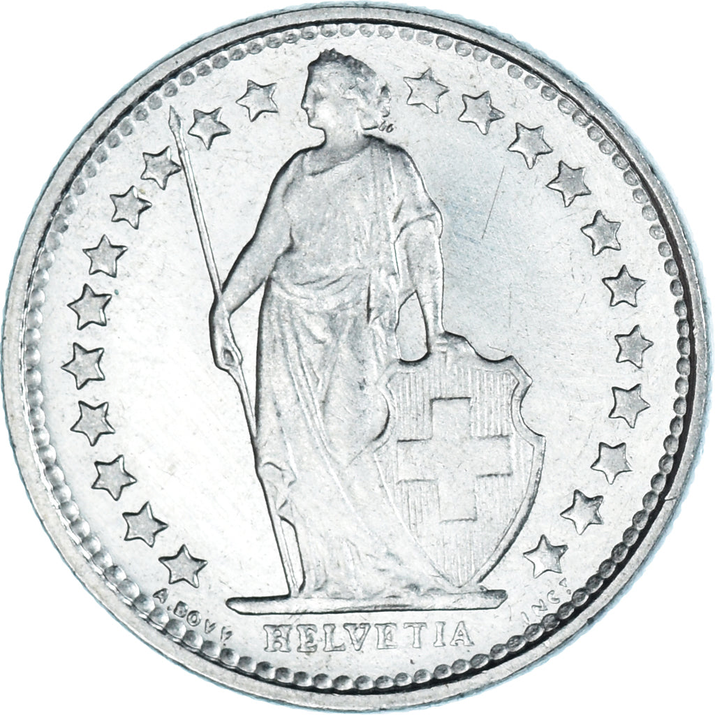 Moneta, Szwajcaria, 1/2 Franc, 1975, Bern, MS(63), Miedź-Nikiel, KM:23a.1