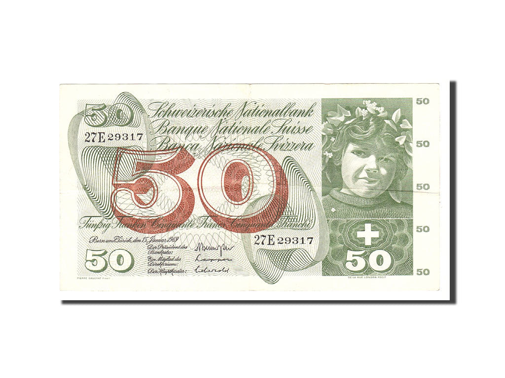 Banknot, Szwajcaria, 50 Franken, 1969, 1969-01-15, KM:48i, EF(40-45)