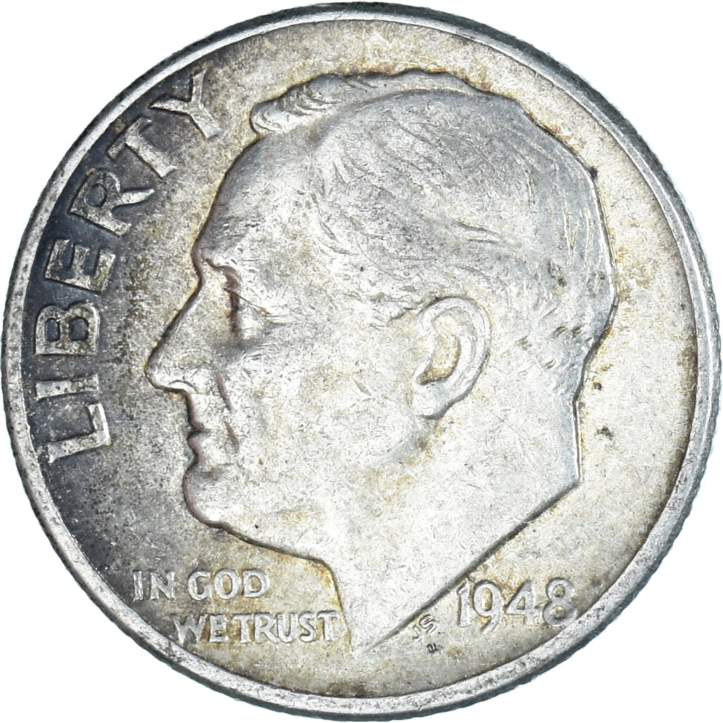 Coin, United States, Roosevelt Dime, Dime, 1948, U.S. Mint, Philadelphia