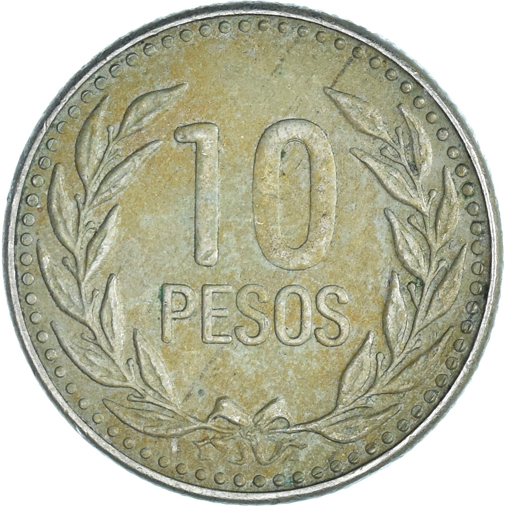 Coin, Colombia, 10 Pesos, 1989, EF(40-45), Copper-Nickel-Zinc, KM:270