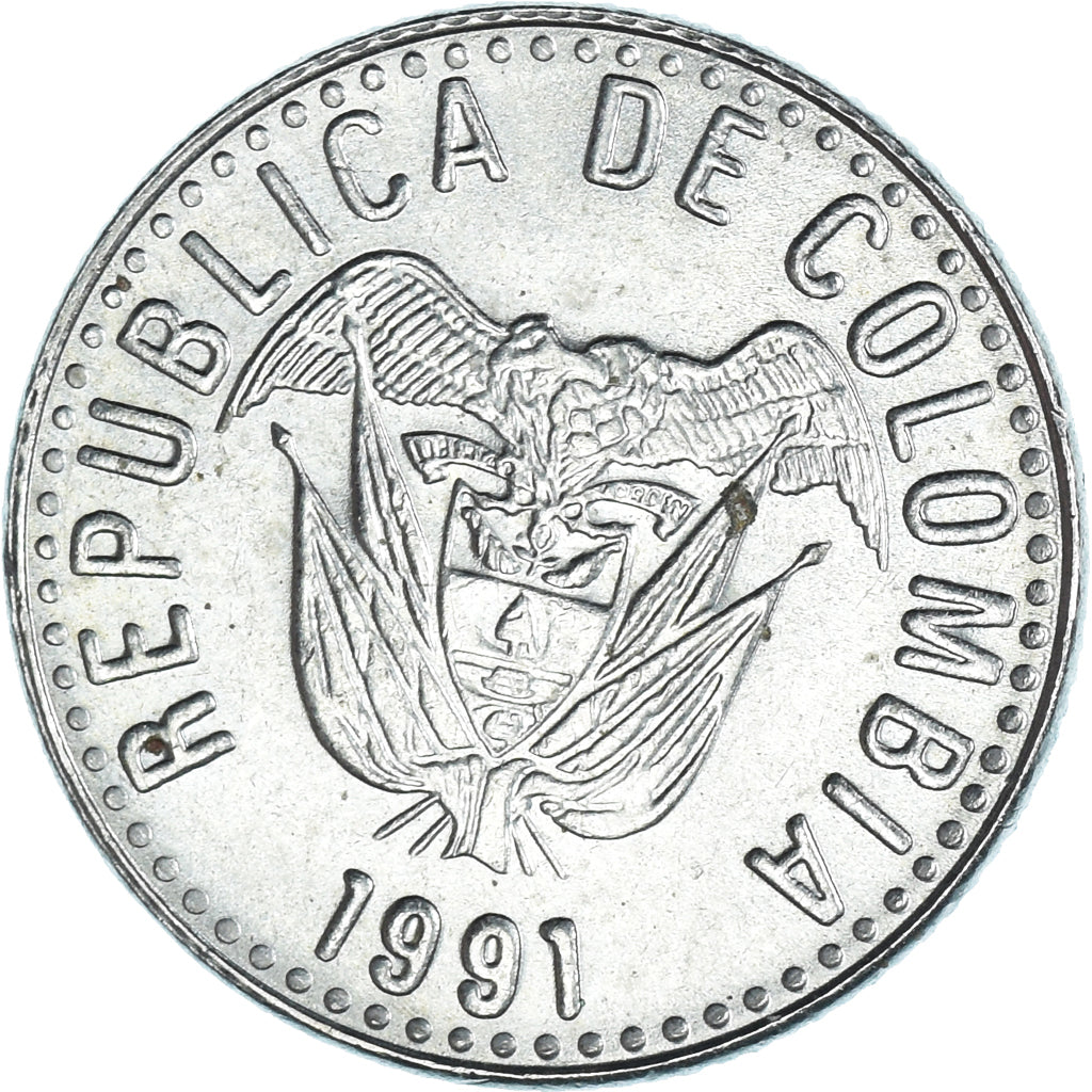 Moneta, Colombia, 10 Pesos, 1991, BB+, Rame-nichel-zinco, KM:281.1