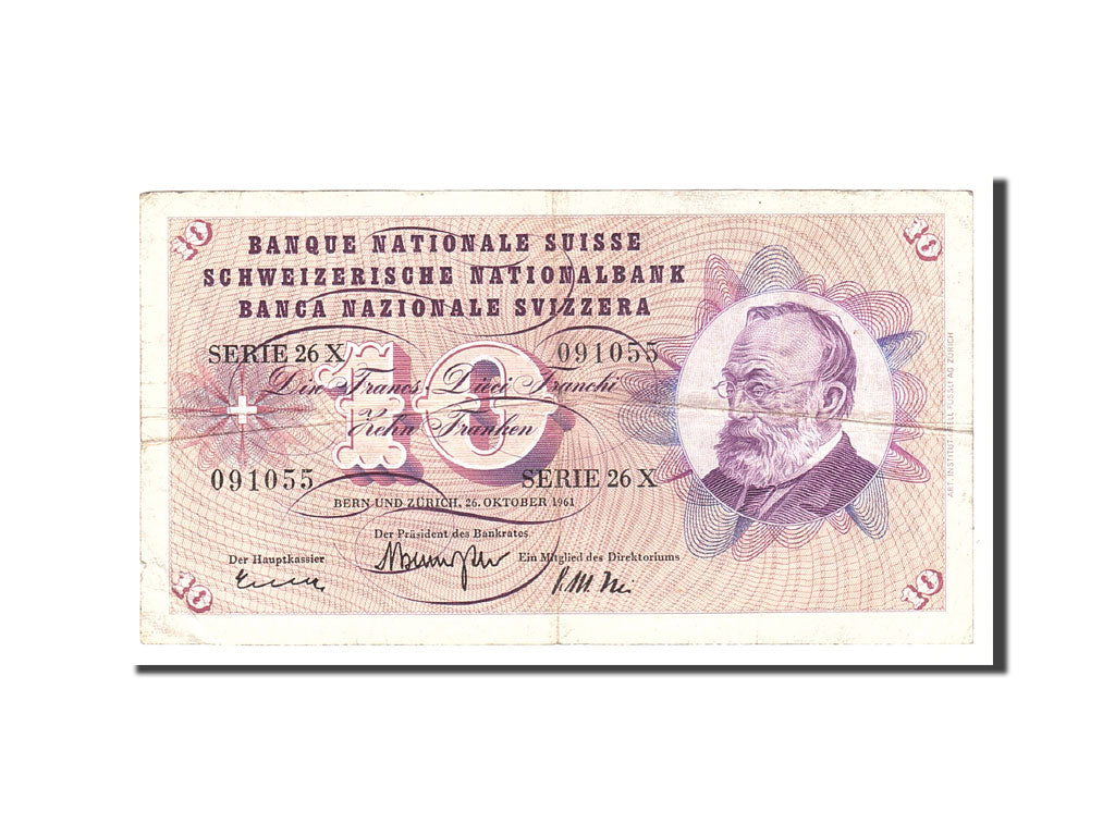 Geldschein, Schweiz, 10 Franken, 1961, 1961-10-26, KM:45g, S+