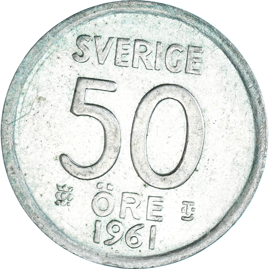 Moneda, Suecia, Gustaf VI, 50 Öre, 1961, MBC, Plata, KM:825