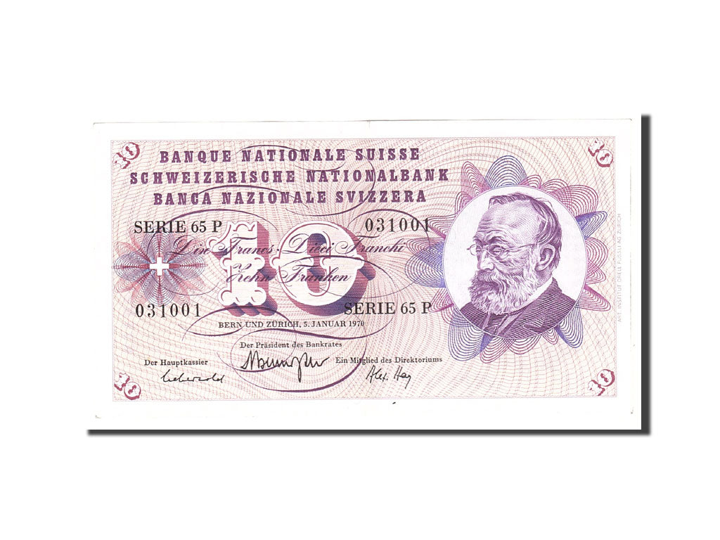 Geldschein, Schweiz, 10 Franken, 1970, 1970-01-05, KM:45p, VZ