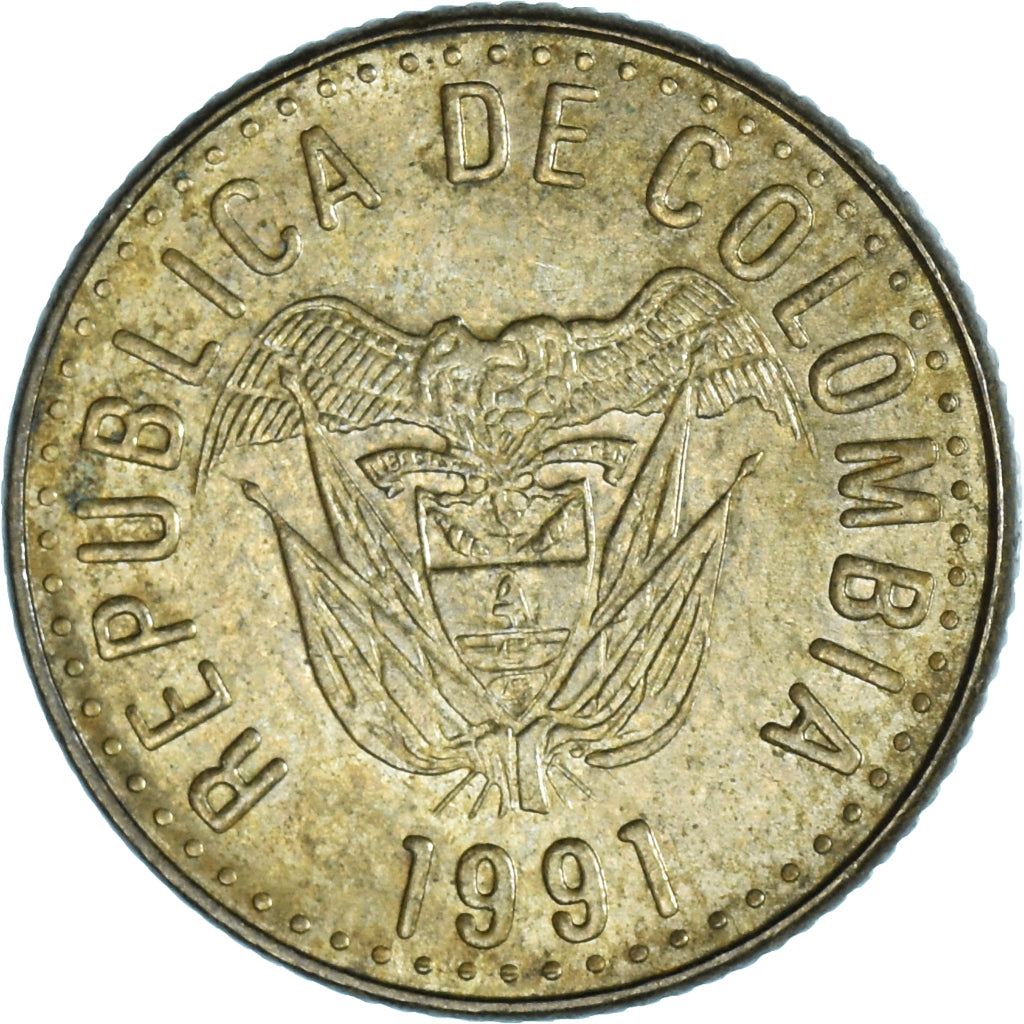 Monnaie, Colombie, 5 Pesos, 1991, TTB, Bronze-Aluminium, KM:280