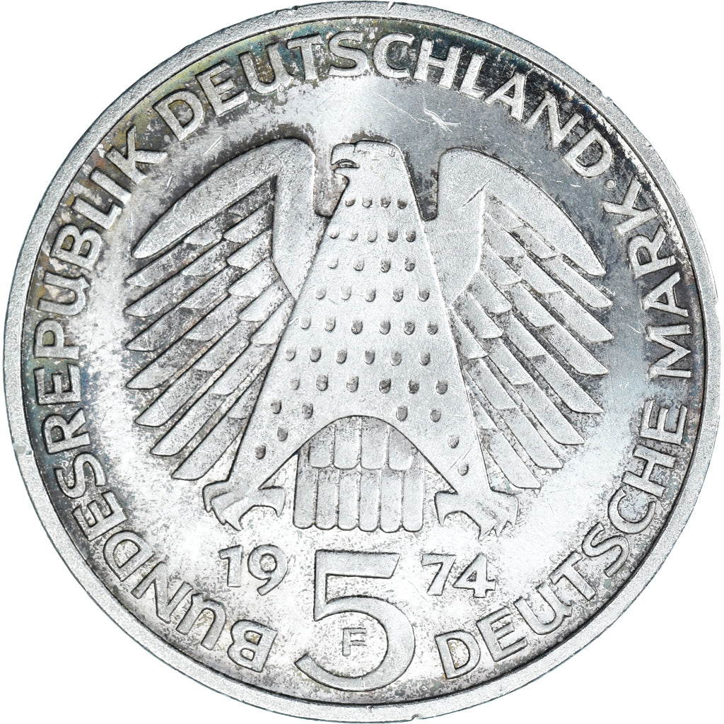Moneda, ALEMANIA - REPÚBLICA FEDERAL, 5 Mark, 1974, Stuttgart, Germany, MBC