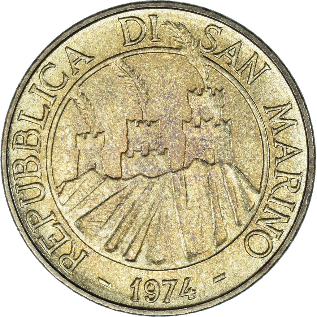 Moneda, San Marino, 20 Lire, 1974, Rome, MBC, Aluminio - bronce, KM:34