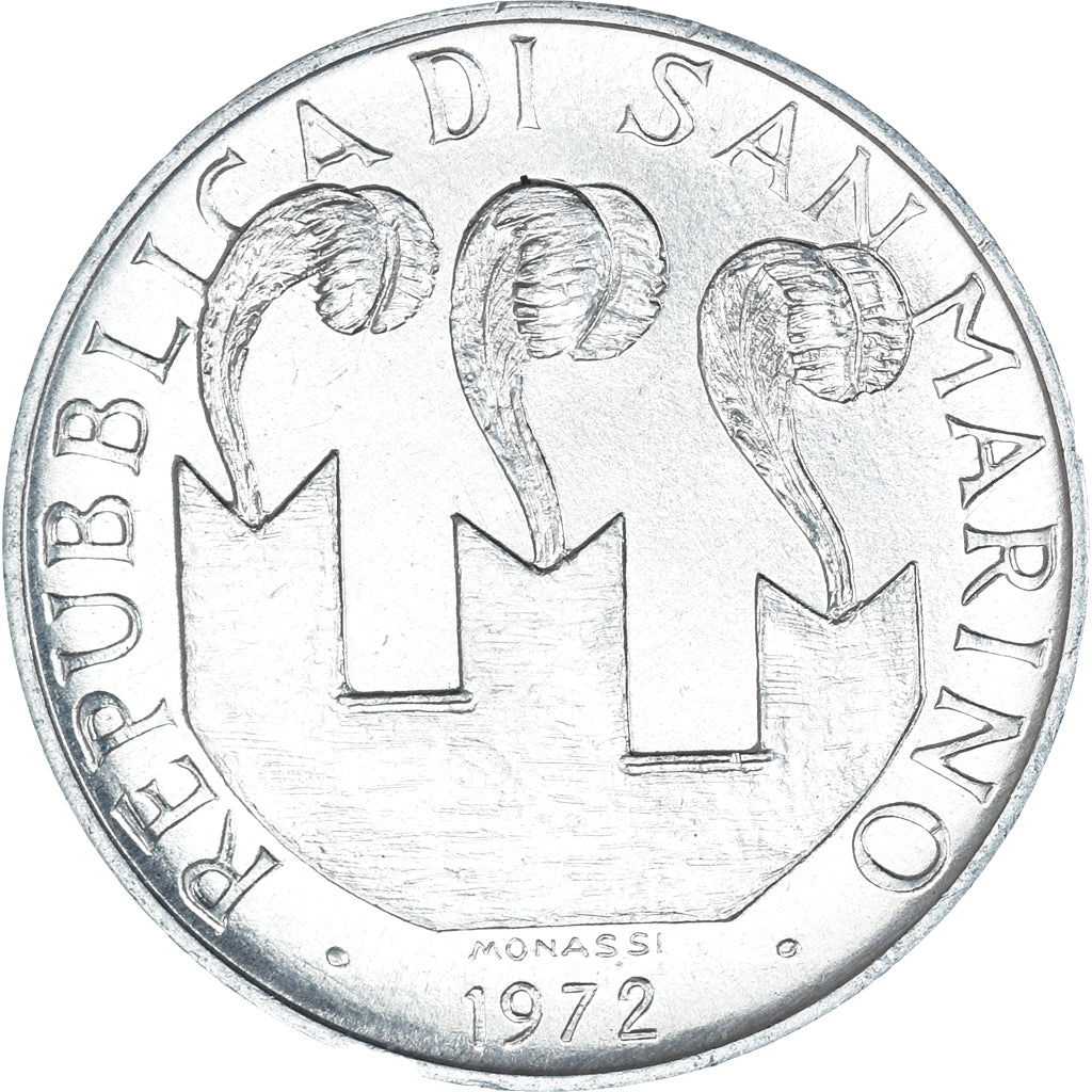 Moeda, San Marino, 10 Lire, 1972, Rome, AU(55-58), Alumínio, KM:17