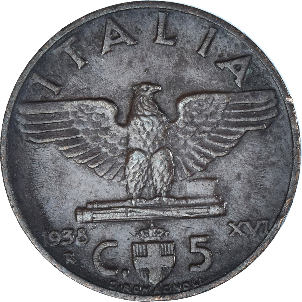 Coin, Italy, Vittorio Emanuele III, 5 Centesimi, 1938, Rome, EF(40-45), Bronze