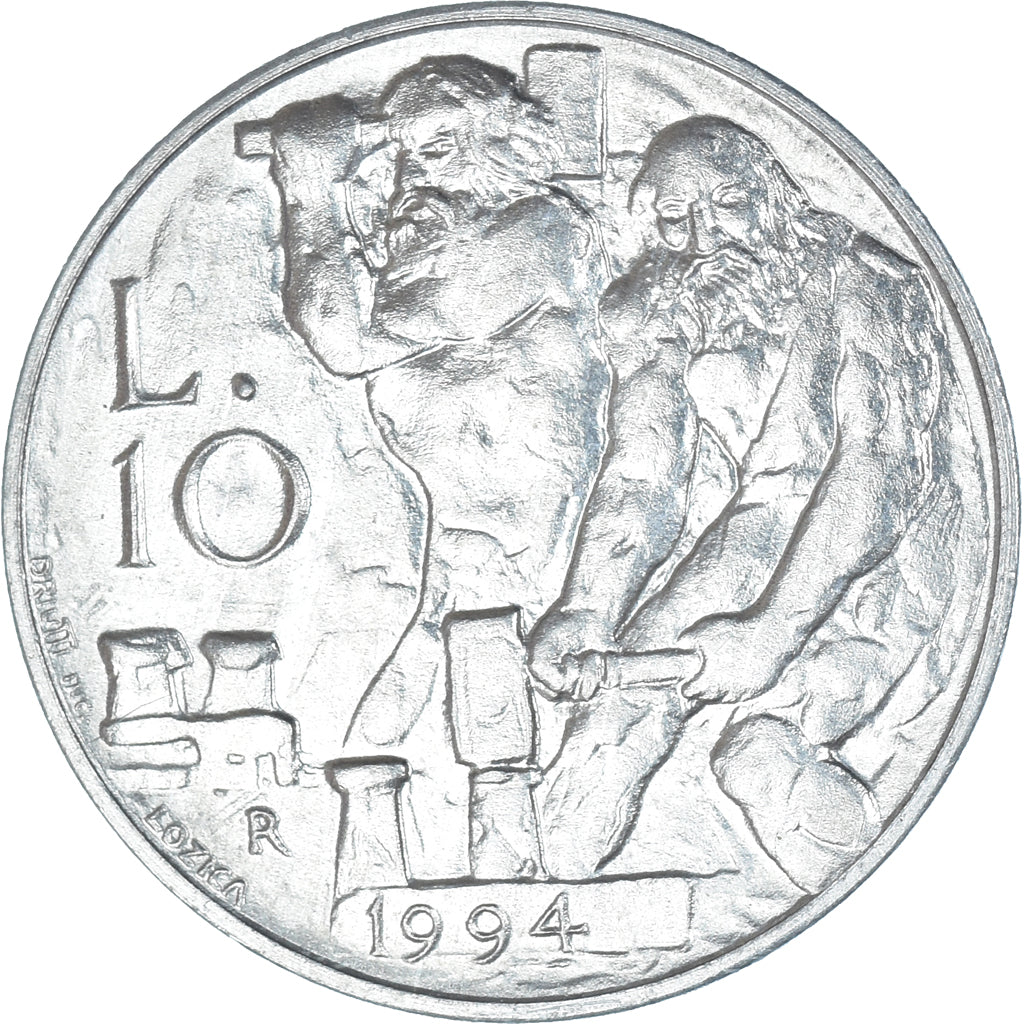 Coin, San Marino, 10 Lire, 1994, Rome, MS(63), Aluminum, KM:309