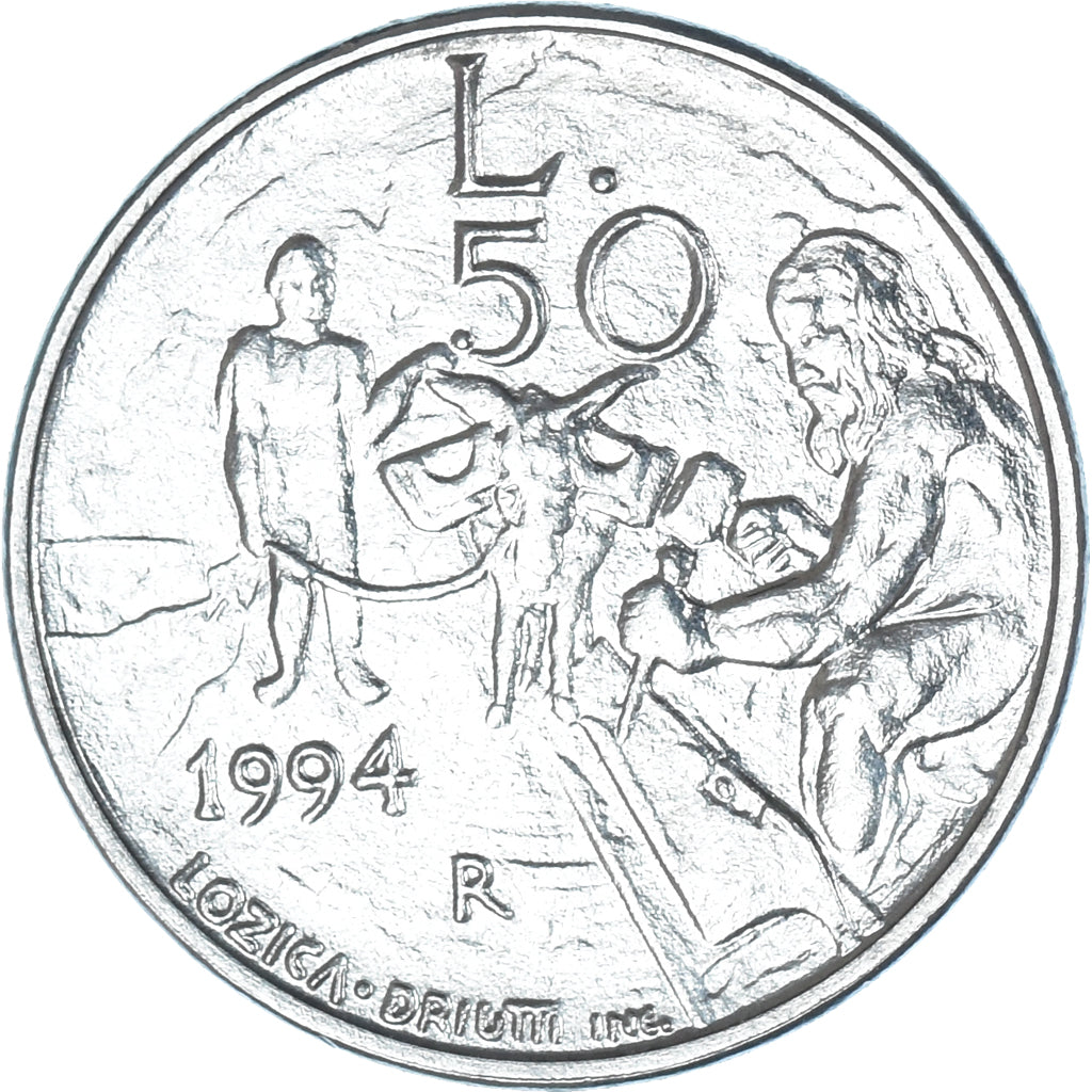 Coin, San Marino, 50 Lire, 1994, Rome, MS(63), Stainless Steel, KM:311