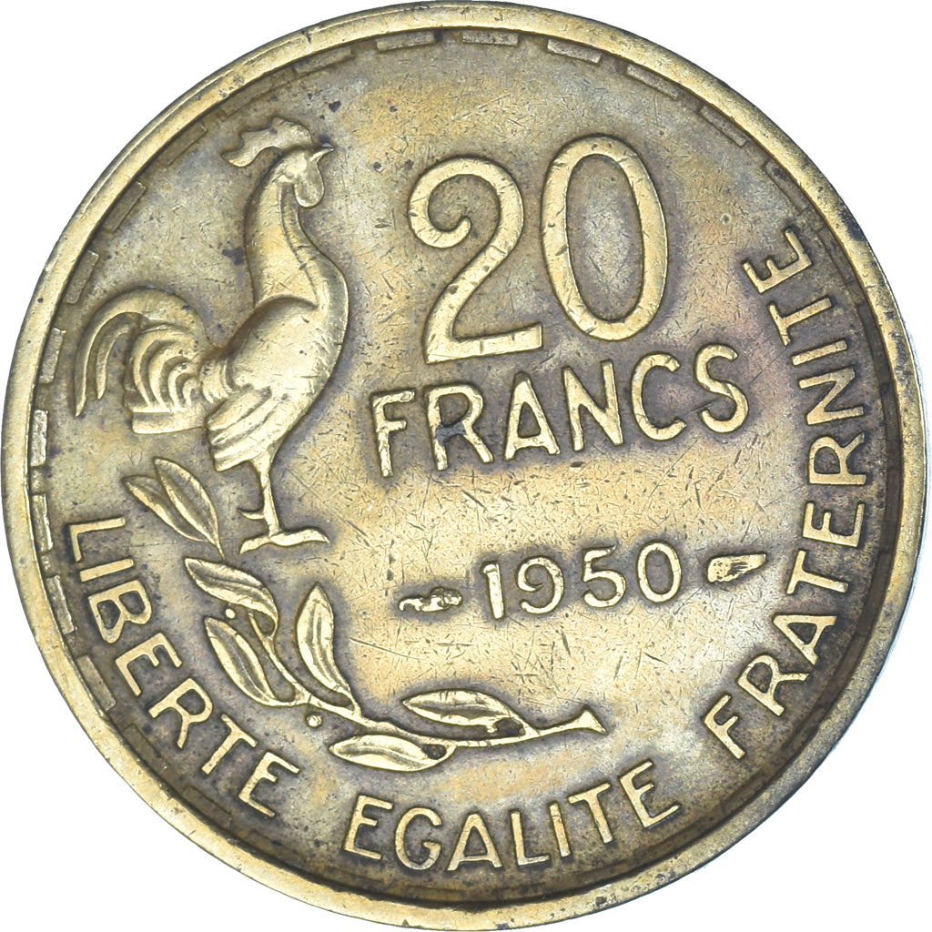 Moneta, Francia, Guiraud, 20 Francs, 1950, Paris, MB+, Alluminio-bronzo
