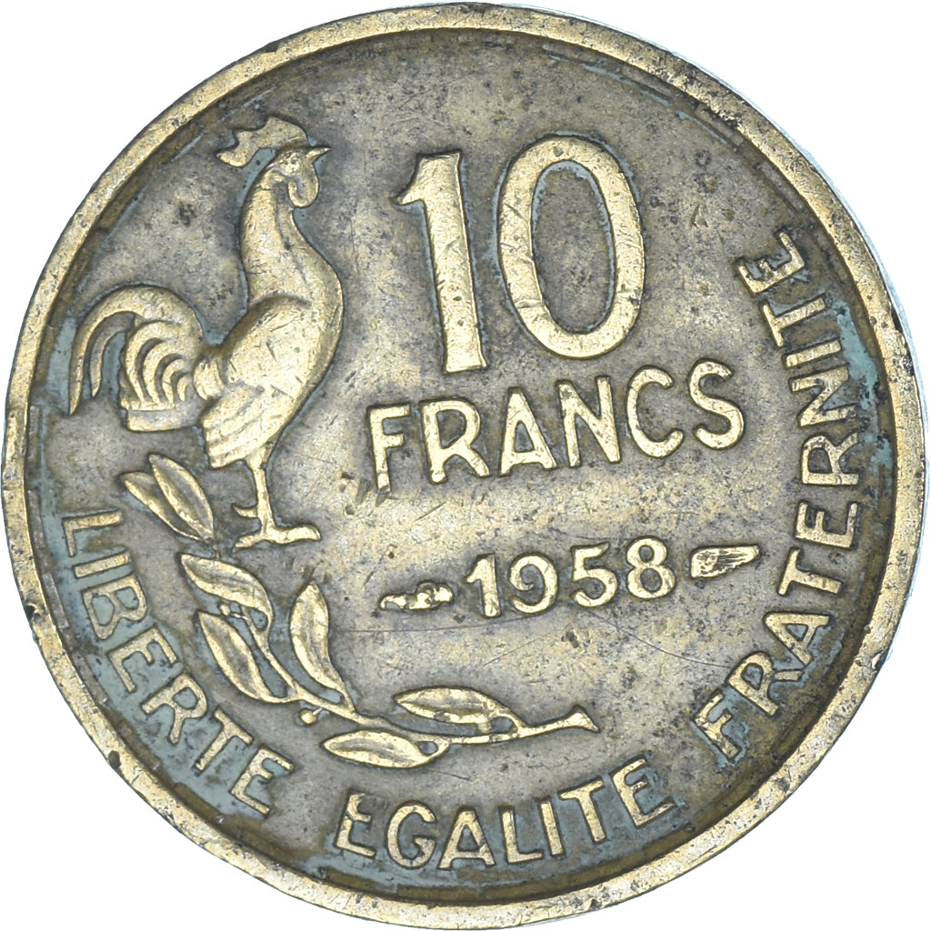 Moneta, Francja, Guiraud, 10 Francs, 1958, Paris, VF(20-25), Aluminium-Brąz