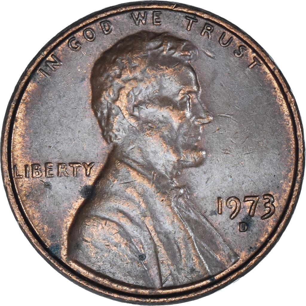 Moneta, Stati Uniti, Lincoln Cent, Cent, 1973, U.S. Mint, Denver, MB+, Ottone