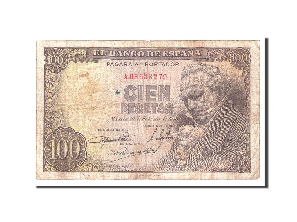 Banknote, Spain, 100 Pesetas, 1946, 1946-02-19, KM:131a, VF(20-25)