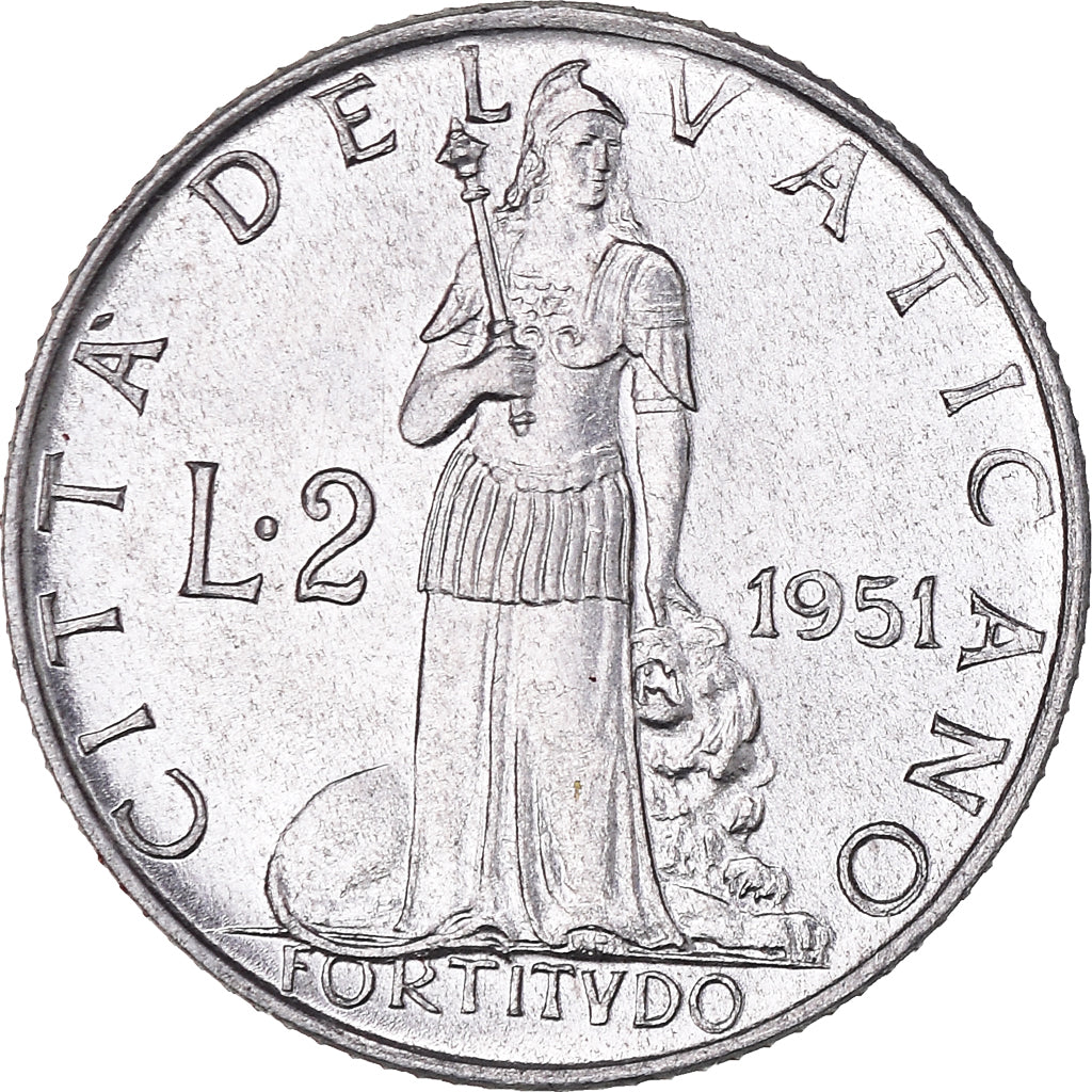 Monnaie, Cité du Vatican, Pius XII, 2 Lire, 1951, SPL, Aluminium, KM:50