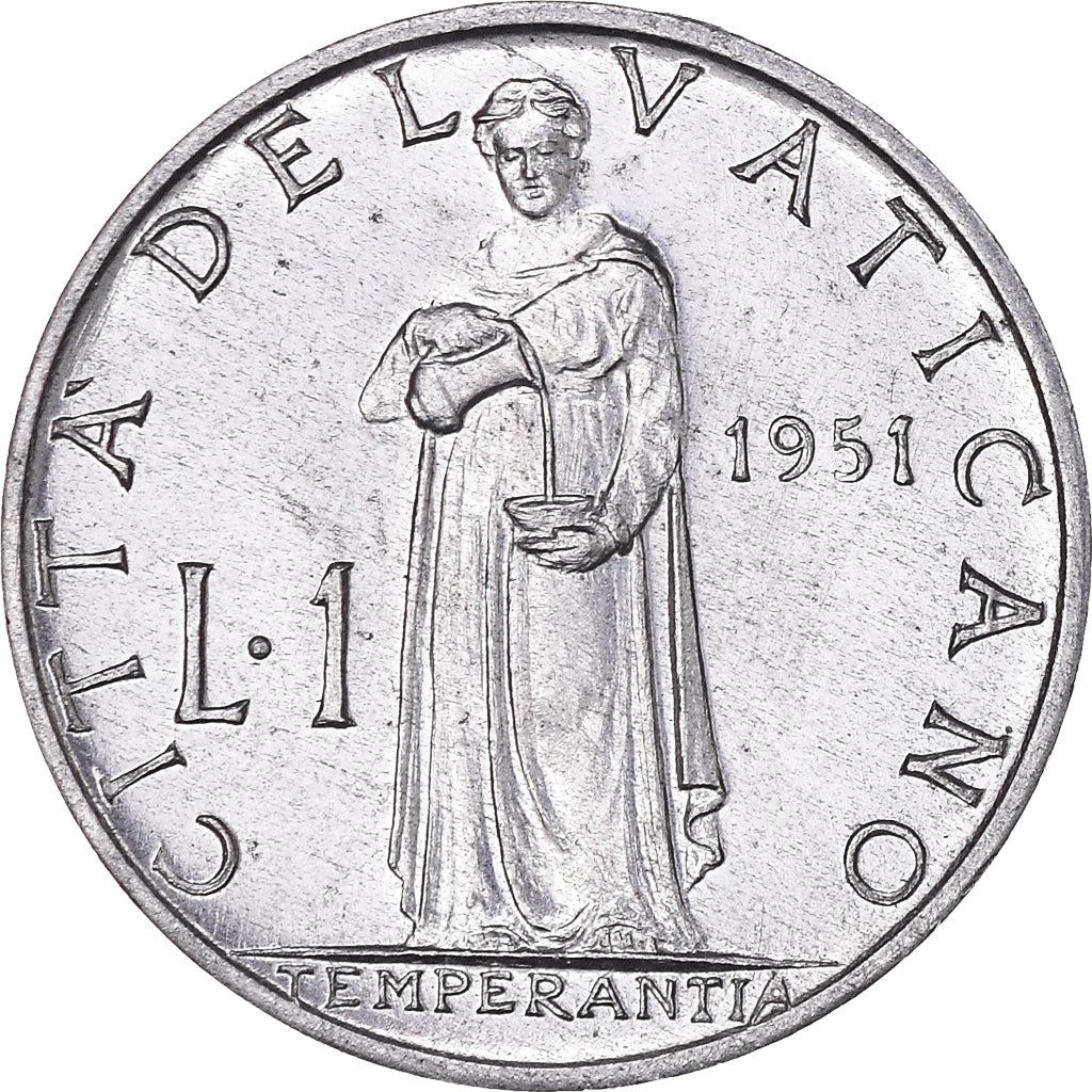 Coin, VATICAN CITY, Pius XII, Lira, 1951, MS(63), Aluminum, KM:49.1