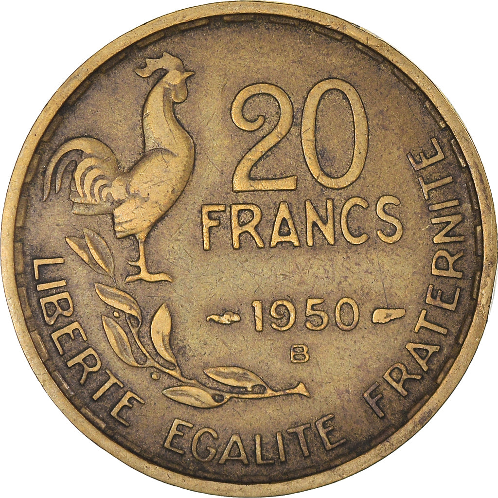 Moneta, Francia, Guiraud, 20 Francs, 1950, Beaumont - Le Roger, MB+