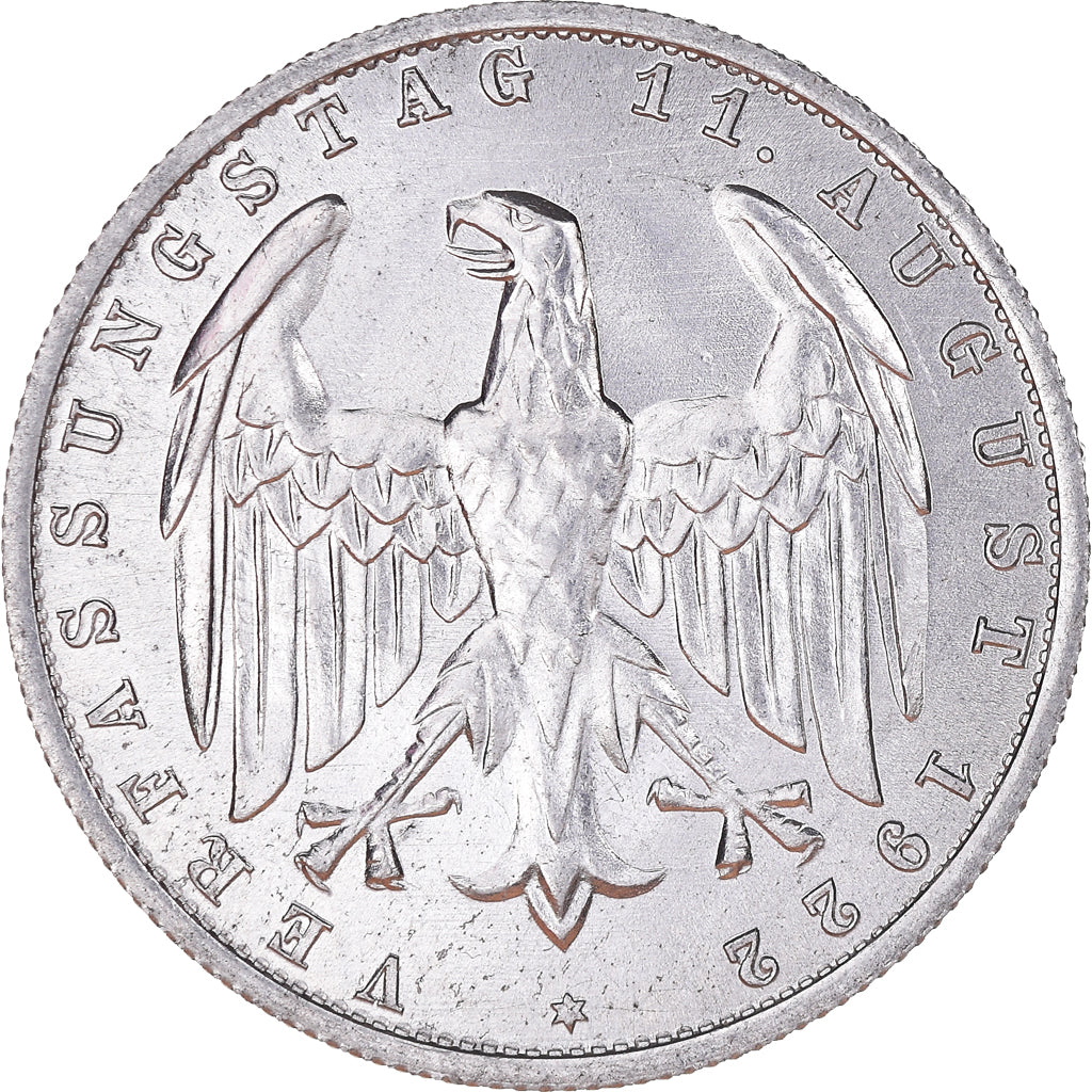 Moneda, ALEMANIA - REPÚBLICA DE WEIMAR, 3 Mark, 1922, Berlin, BC+, Aluminio