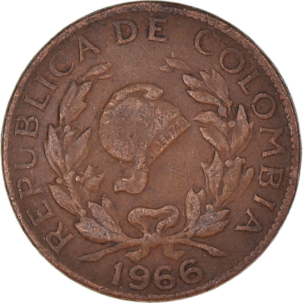 Moneda, Colombia, 5 Centavos, 1966, MBC, Bronce, KM:206