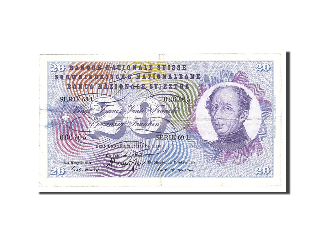 Billete, 20 Franken, 1970, Suiza, KM:46r, 1970-01-05, MBC