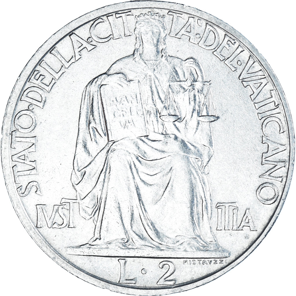 Moneda, CIUDAD DEL VATICANO, Pius XII, 2 Lire, 1942, Roma, SC, Acero inoxidable