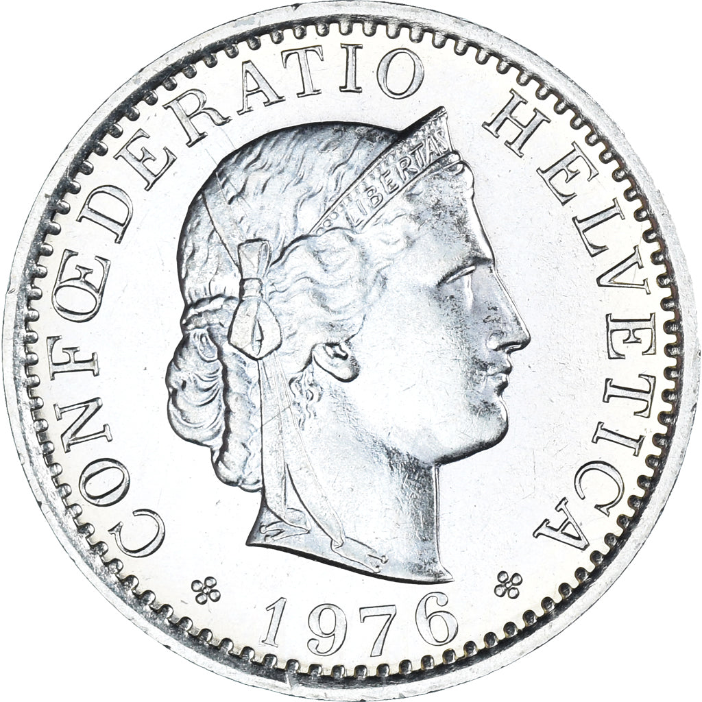 Moneta, Szwajcaria, 20 Rappen, 1976, Bern, MS(63), Miedź-Nikiel, KM:29a