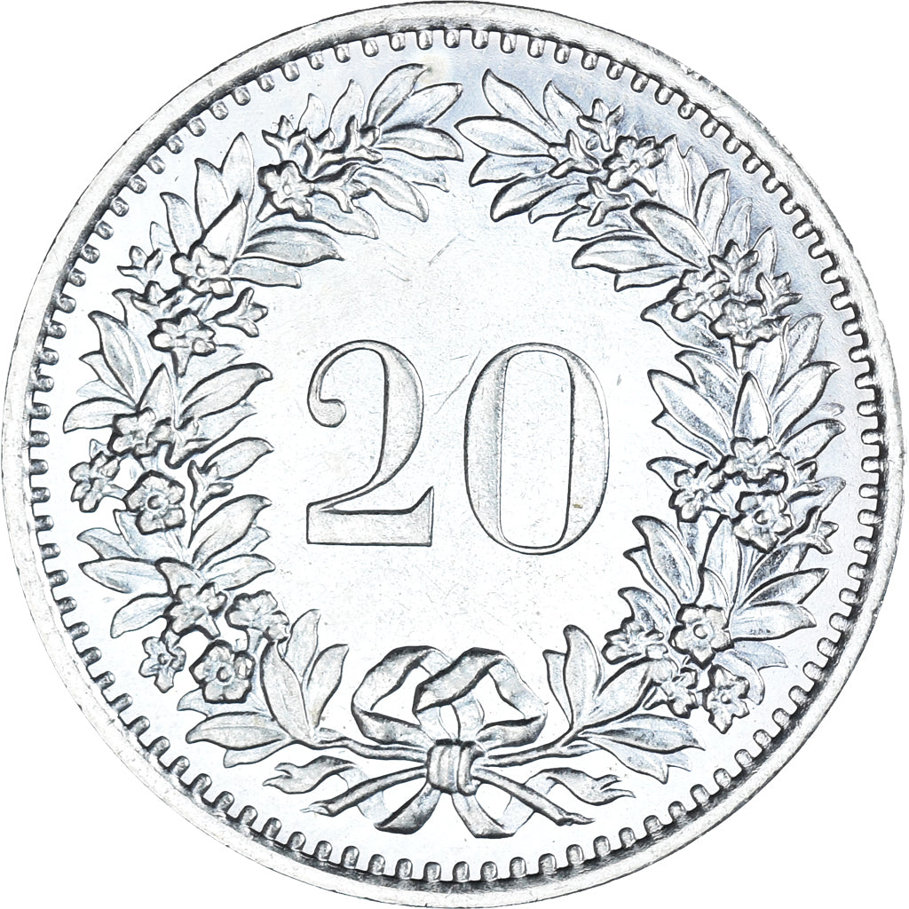 Moneta, Szwajcaria, 20 Rappen, 1976, Bern, MS(63), Miedź-Nikiel, KM:29a