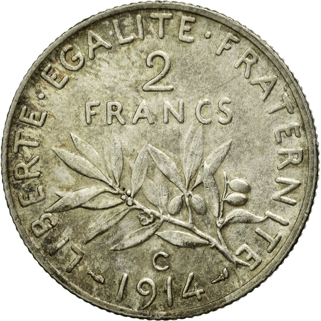 Coin, France, Semeuse, 2 Francs, 1914, Castelsarrasin, AU(55-58), Silver