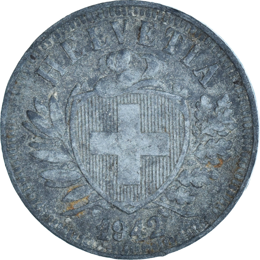 Moneta, Svizzera, 2 Rappen, 1942, Bern, MB, Zinco, KM:4.2b