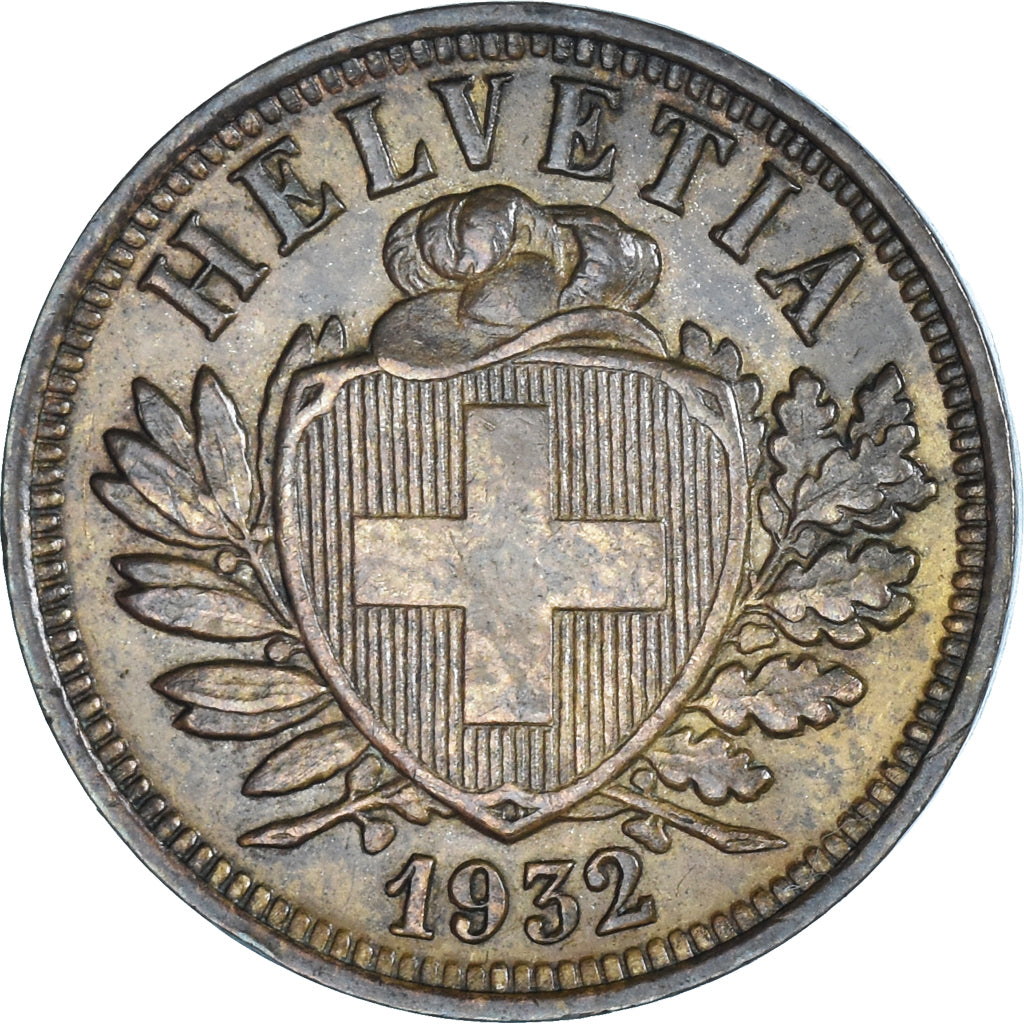 Coin, Switzerland, 2 Rappen, 1932, Bern, AU(50-53), Bronze, KM:4.2a