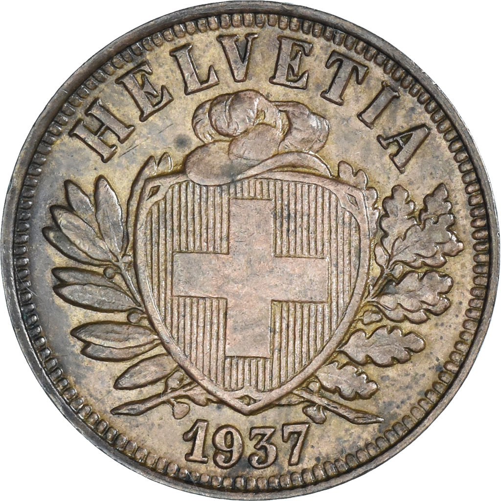 Coin, Switzerland, 2 Rappen, 1937, Bern, AU(50-53), Bronze, KM:4.2a