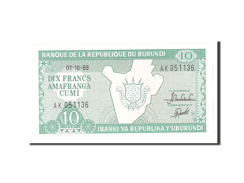 Banknote, Burundi, 10 Francs, 1988, 1988-10-01, KM:33b, UNC(65-70)