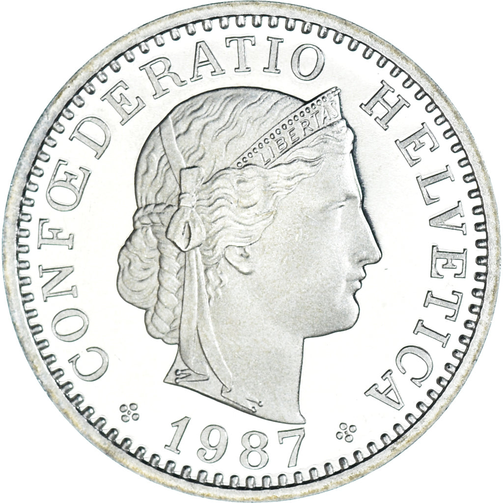 Coin, Switzerland, 20 Rappen, 1987, Bern, BE, MS(65-70), Copper-nickel, KM:29a