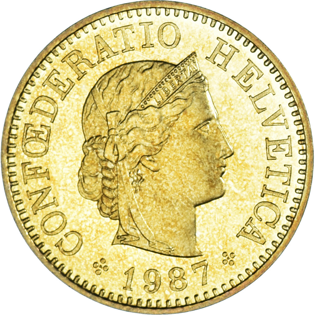 Coin, Switzerland, 5 Rappen, 1987, Bern, BE, MS(65-70), Aluminum-Bronze, KM:26c