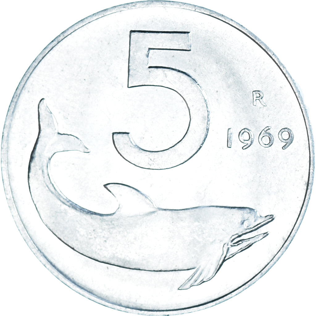 Münze, Italien, 5 Lire, 1969, Rome, UNZ, Aluminium, KM:92