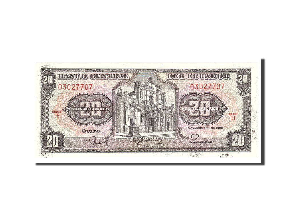 Banconote, Ecuador, 20 Sucres, 1988, KM:121Aa, 1988-11-22, SPL