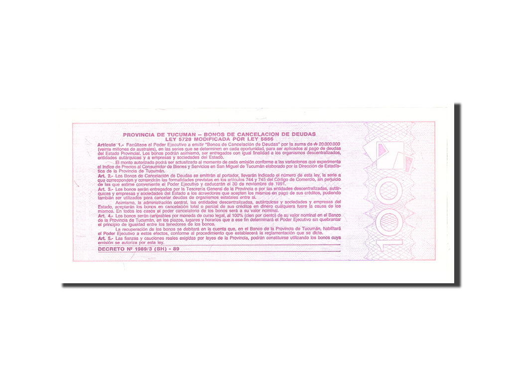 Banknote, Argentina, 100 Australes, Undated, Undated, KM:S2715, UNC(65-70)