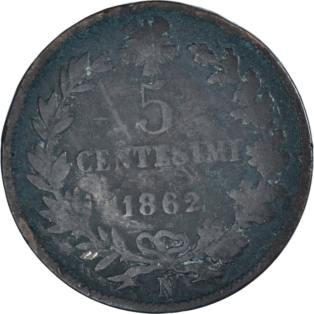 Münze, Italien, Vittorio Emanuele II, 5 Centesimi, 1862, Naples, SGE+, Kupfer