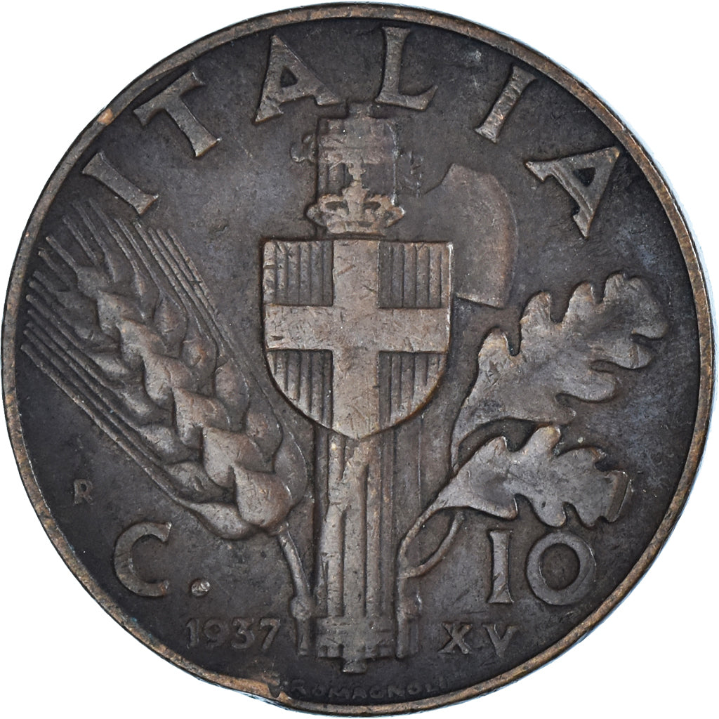 Münze, Italien, Vittorio Emanuele III, 10 Centesimi, 1937, Rome, SS, Kupfer