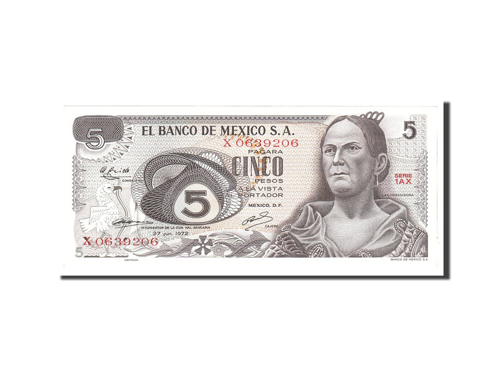 Banknote, Mexico, 5 Pesos, 1972, 1972-06-27, KM:62c, UNC(65-70)