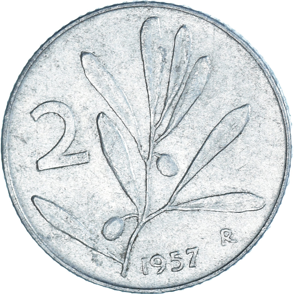 Moeda, Itália, 2 Lire, 1957, Rome, EF(40-45), Alumínio, KM:94
