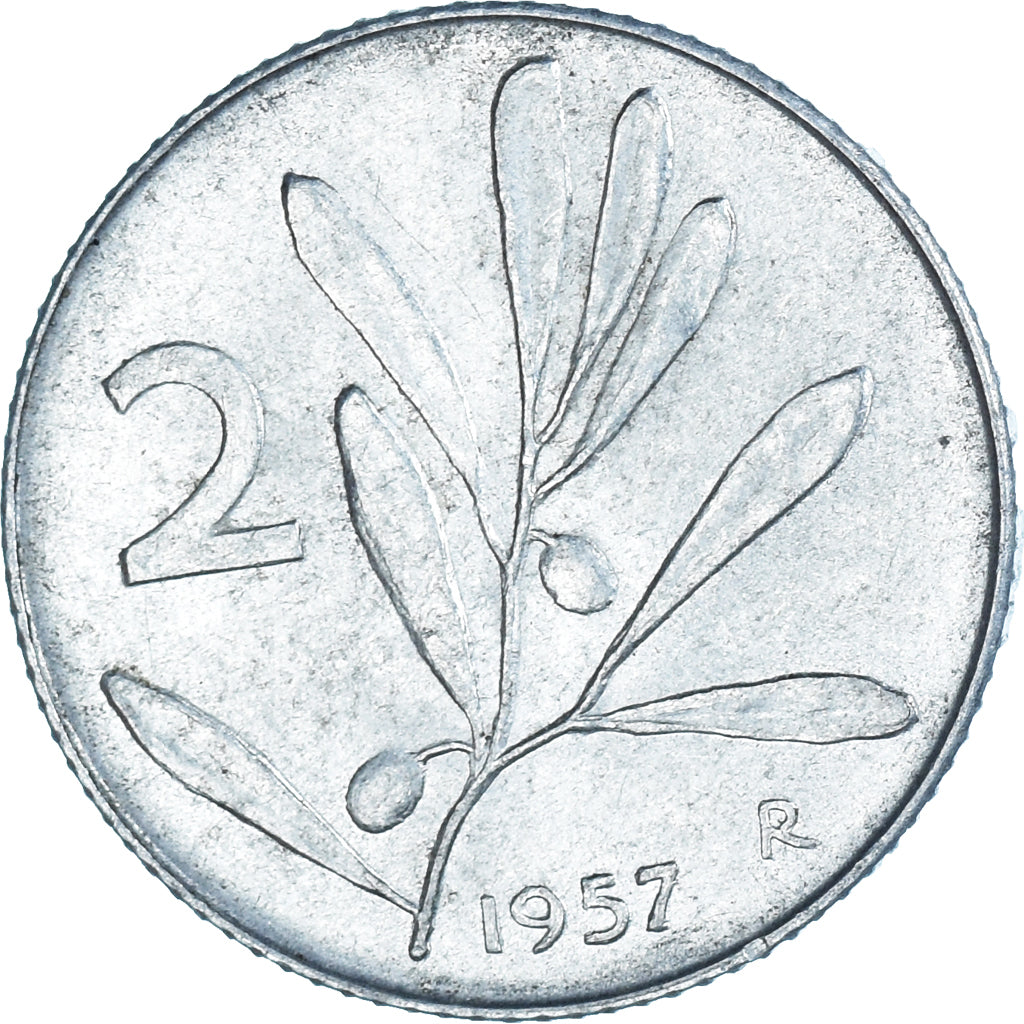 Coin, Italy, 2 Lire, 1957, Rome, EF(40-45), Aluminum, KM:94