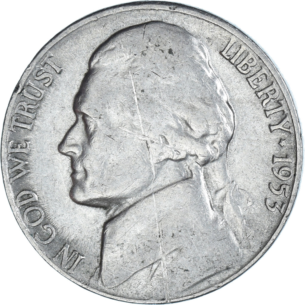 Moneda, Estados Unidos, Jefferson Nickel, 5 Cents, 1953, U.S. Mint, San
