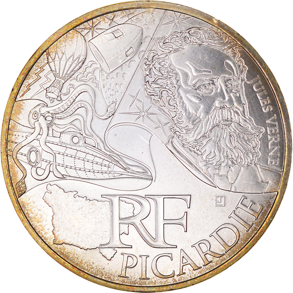 France, 10 Euro, 2012, Paris, Picardie., MS(65-70), Silver, KM:1882